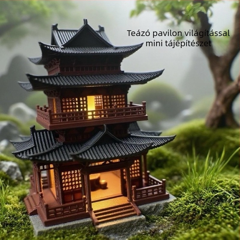 Műanyag, kínai stílusú miniatűr ősi építészet modell akváriumokhoz és bonsai mini tájakhoz, 3D nyomtatással