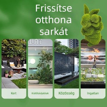 Mohás nyúl gyanta szobor — modern, letisztult stílus, műmoha textúra, gyanta műalkotás