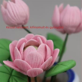 Miniatűr gyanta mikrotáj dísz – lótuszvirágos kert látvány, pastorális stílus, kartoncsomagolás