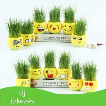 DIY fűfej porcelán mini cserepessel - mikrotáj dekorációs játék, ajándék