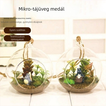 Mini üveggömb dísz mikro tájhoz zöld növényekkel
