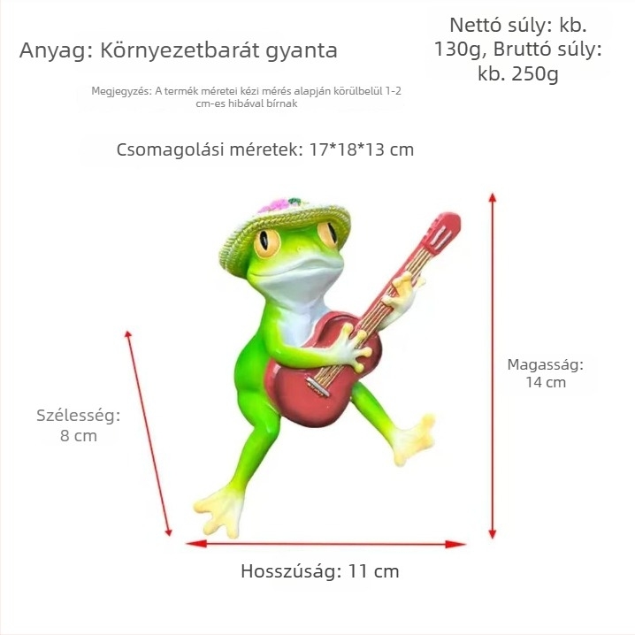Gitározó békakirály – mini tájdekoráció erkélyre és udvarra, gyantából