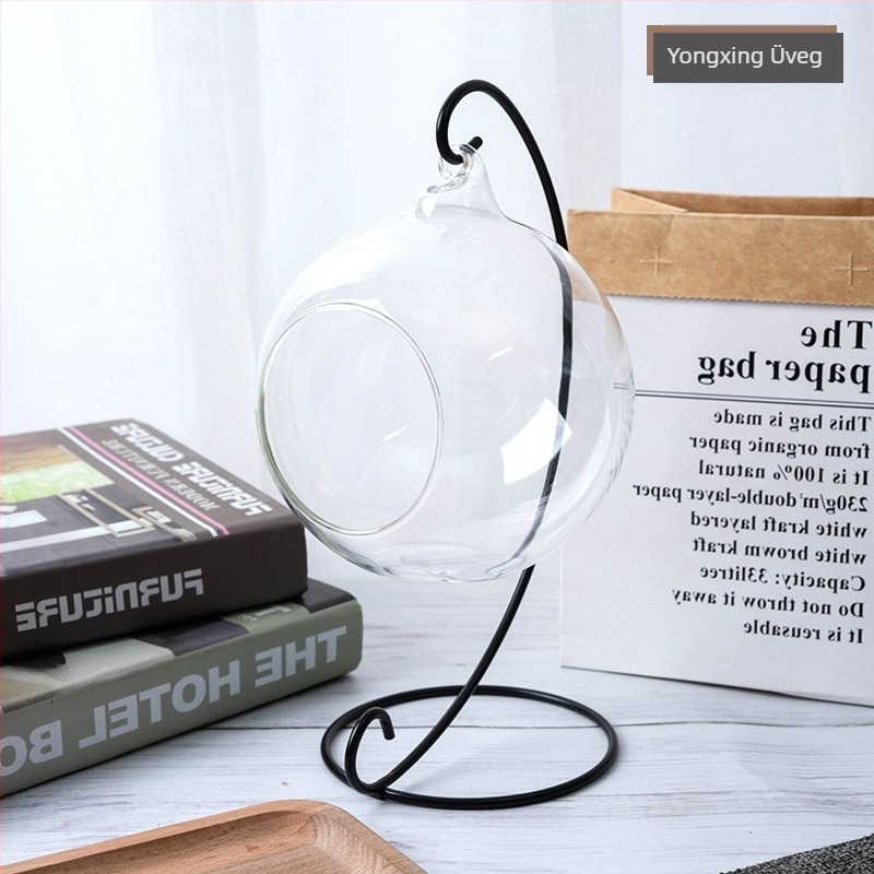 DIY mini táj üveggömb nyitott felső résszel és függő vas kerettel esküvői és otthoni dekorációhoz