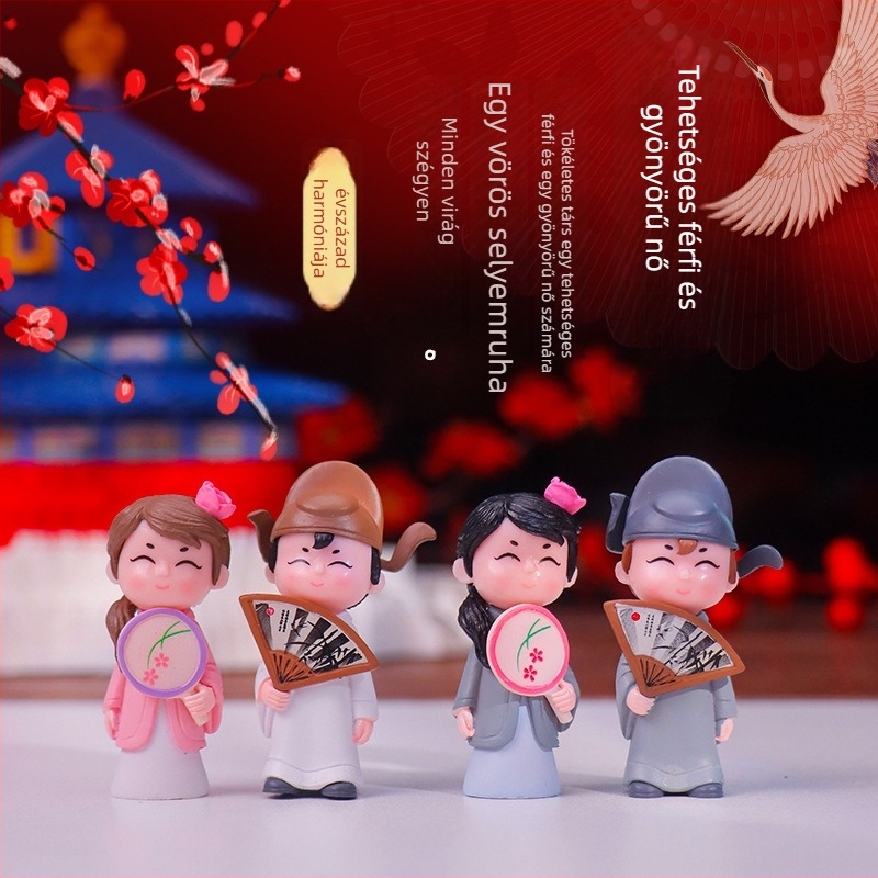 PVC pár asztali mini táj baba – Rajzfilmszerű esküvői figurák DIY kristálygömb díszítéséhez
