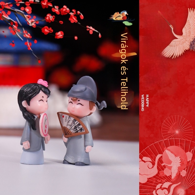 PVC pár asztali mini táj baba – Rajzfilmszerű esküvői figurák DIY kristálygömb díszítéséhez