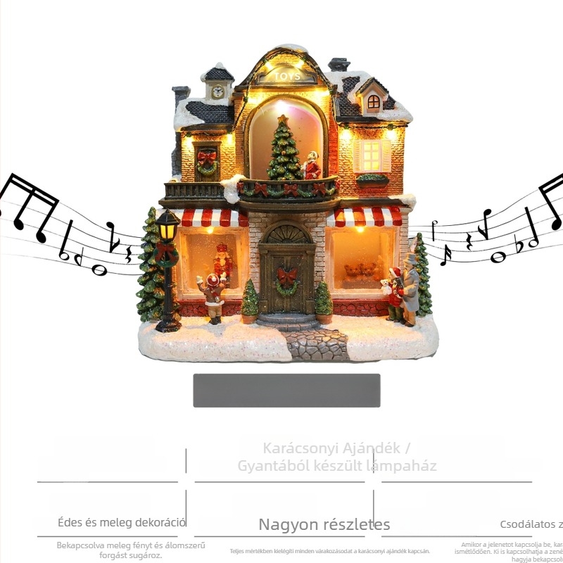 BeWei gyanta karácsonyi mini tájkép ház fénylő lámpával és zenélő haranggal – BV3310006R5