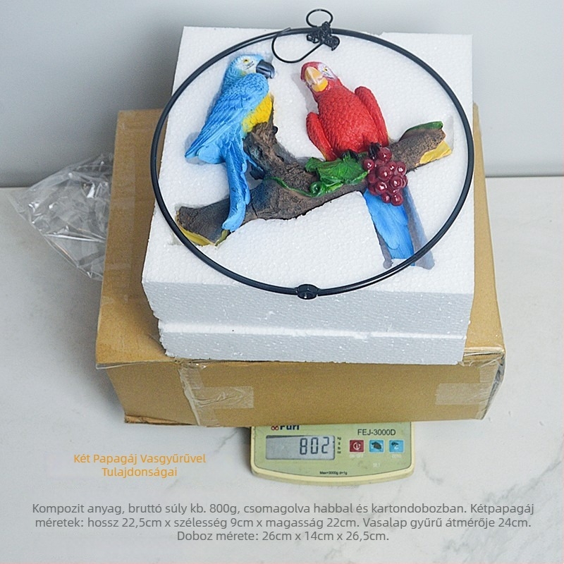 Macaw függő dísz kertre és teraszra, szintetikus gyanta anyagból, pasztorális stílus, Xin Suiyi, karton csomagolás