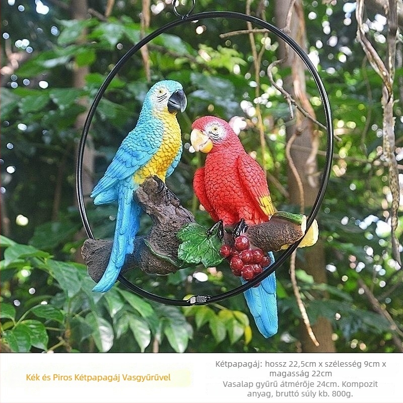 Macaw függő dísz kertre és teraszra, szintetikus gyanta anyagból, pasztorális stílus, Xin Suiyi, karton csomagolás