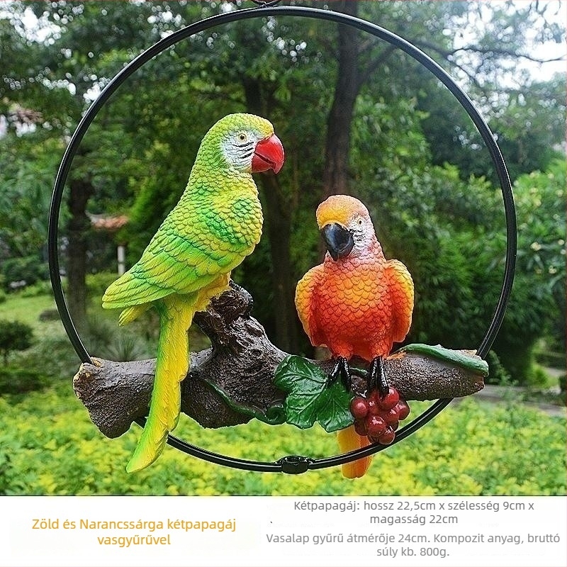 Macaw függő dísz kertre és teraszra, szintetikus gyanta anyagból, pasztorális stílus, Xin Suiyi, karton csomagolás
