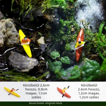 Gyanta kajak figurka – moha mikrotáj dekorációval, modern minimalista stílusú miniatűra (kód 020)