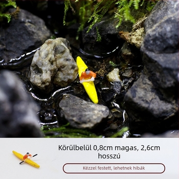 Gyanta kajak figurka – moha mikrotáj dekorációval, modern minimalista stílusú miniatűra (kód 020)