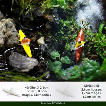 Gyanta kajak figurka – moha mikrotáj dekorációval, modern minimalista stílusú miniatűra (kód 020)
