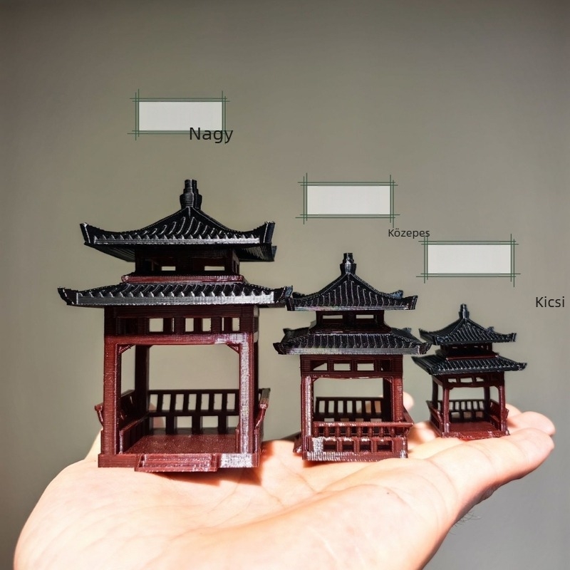 Ősi kínai építészet mikro táj modell, négyszögletes pavilonnal, műanyagból, 3D nyomtatással