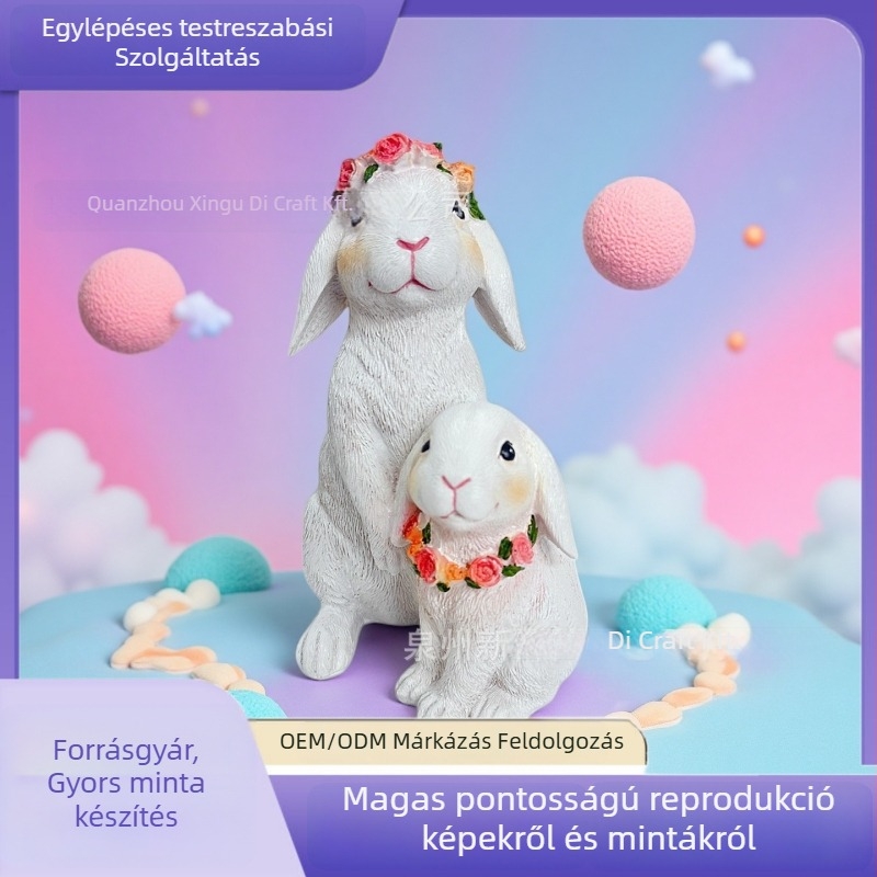 Nyuszi figura szintetikus gyantából, kézzel készített, medálos, testreszabható
