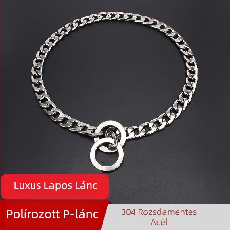 Lu Chong 304 rozsdamentes acélból készült P-láncos kutya nyakörv, sík hegesztés, fényes, szorításmentes, edző nyakörv