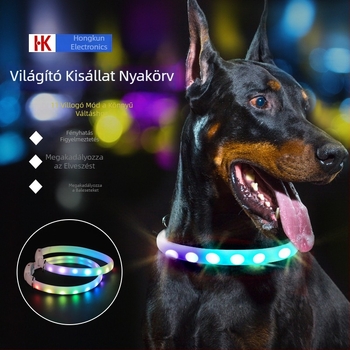 LED világító kutyanyakörv, újratölthető, éjszakai biztonság és az elvesztés elleni védelem