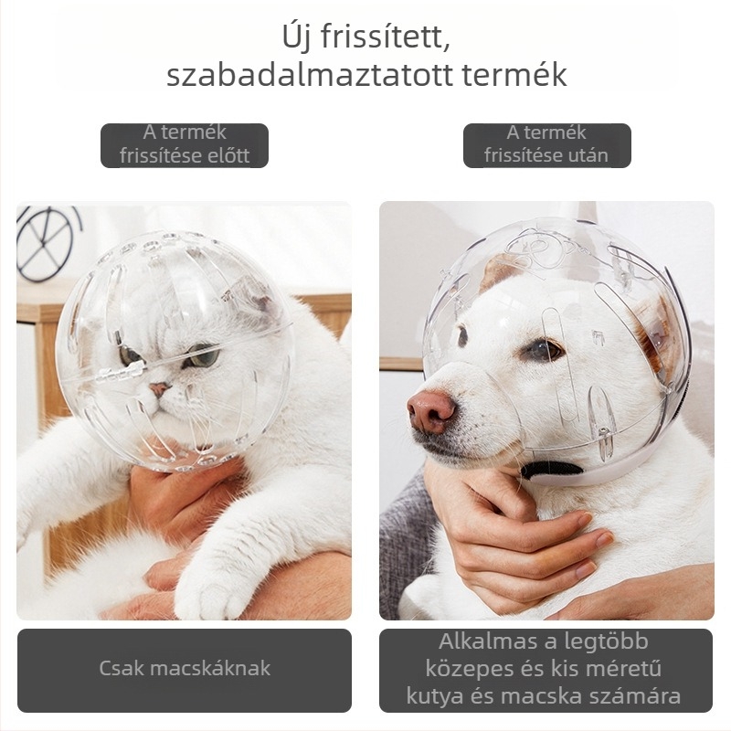 Légáteresztő műanyag kapucni kutyáknak és macskáknak, harapás elleni védelem, kiegészítő a háziállat nyakörvéhez