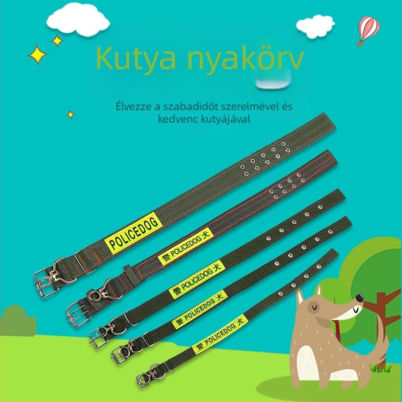 Többszintes kutyanyakörv logóval, állítható, nylonból és elektroplátolt fém hardverrel, Shenghong márka