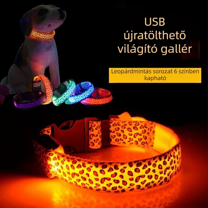 Leopárd mintás LED világító nyakörv