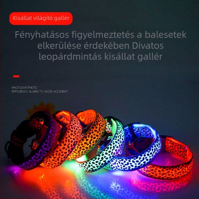 Leopárd mintás LED világító nyakörv