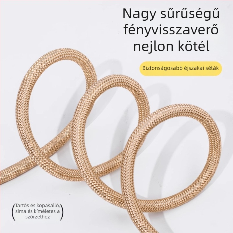 Törésbiztos kutyapóráz dupla csatokkal, puha fogantyúval, fényvisszaverő nylonzsinórral, poliészterből, kis-, közepes- és nagytestű kutyák számára