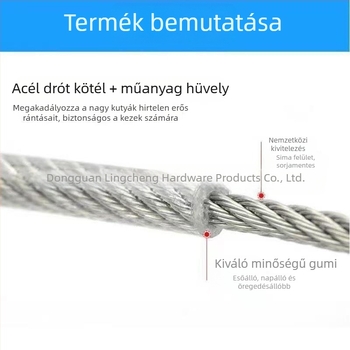 Gumírozott bevonatú póráz, meghosszabbított acélhuzalos kötéllel nagy testű kutyáknak — tartós, harapásálló