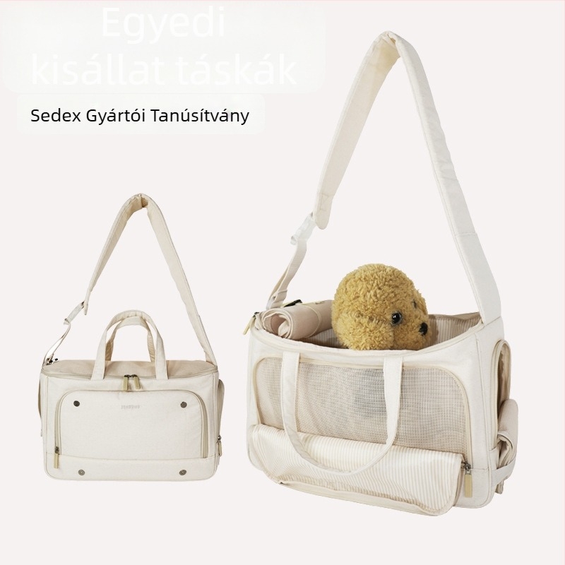 Vállon át vihető vászon kisállat hátizsák, crossbody dizájn, 30L kapacitás, légáteresztő, egyedi logó nyomtatás