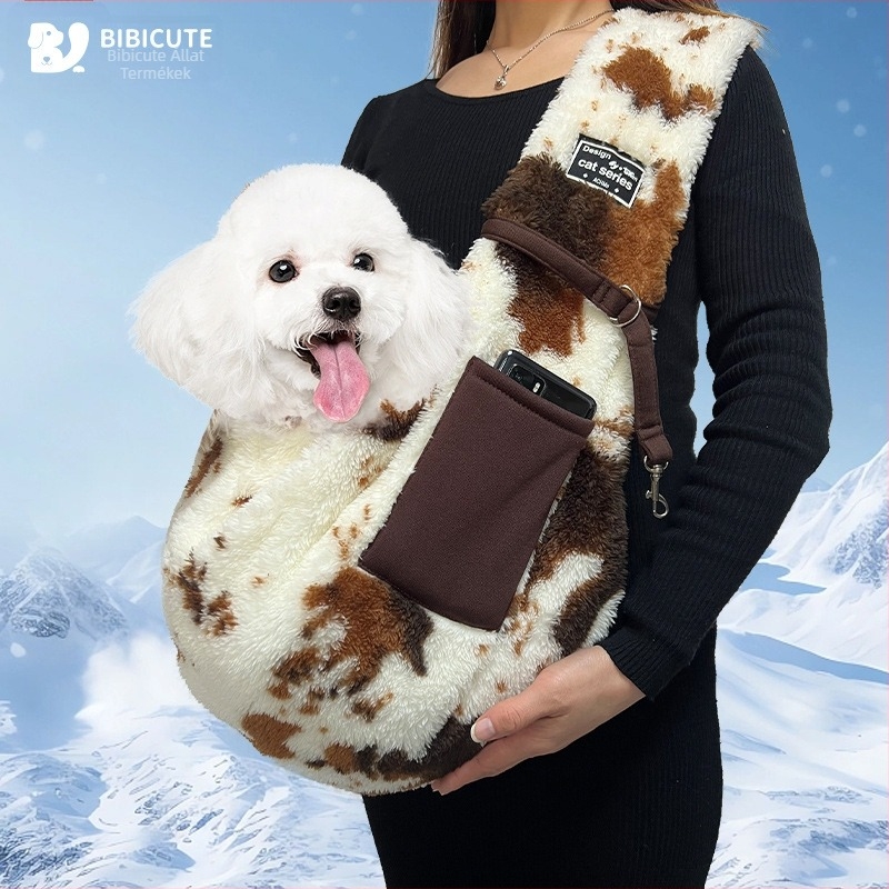 Oldalra vethető kisállat szállító táska, marha mintás, könnyű poliészter, macskáknak és kutyáknak, 7,5 kg kapacitás