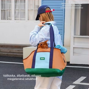 Nylonból készült kisállat-táska, csíkos mintával, közepes merevség