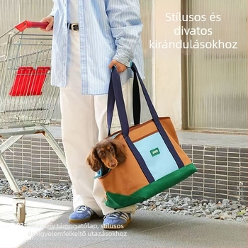 Nylonból készült kisállat-táska, csíkos mintával, közepes merevség