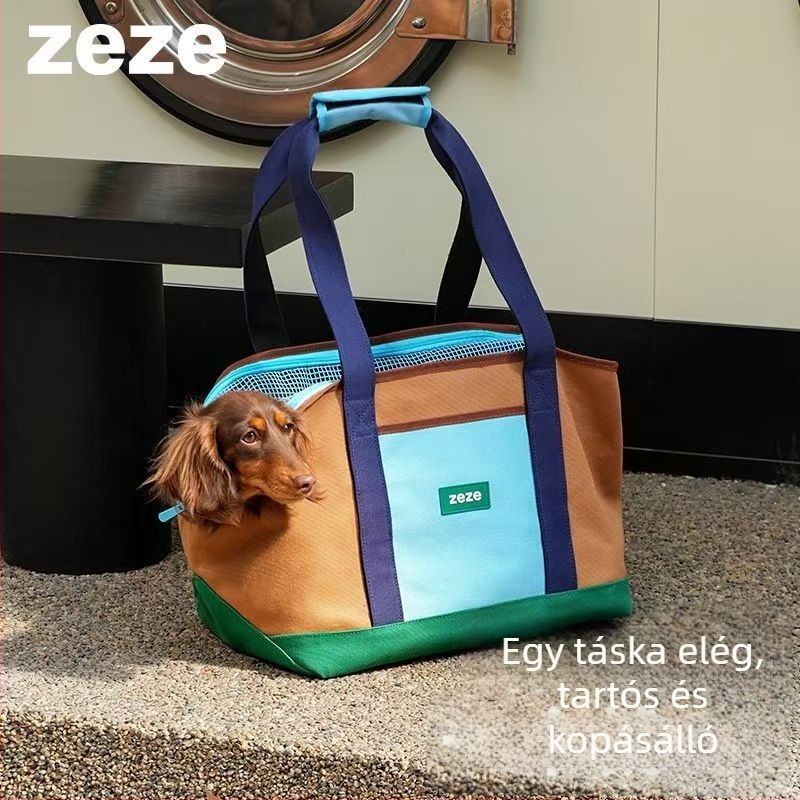 Nylonból készült kisállat-táska, csíkos mintával, közepes merevség
