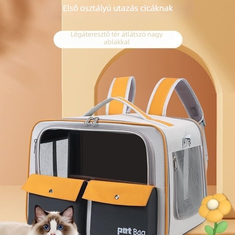 Textil anyagból készült kisállat hátizsák – hordozható, lélegző, összecsukható, nagy kapacitás.