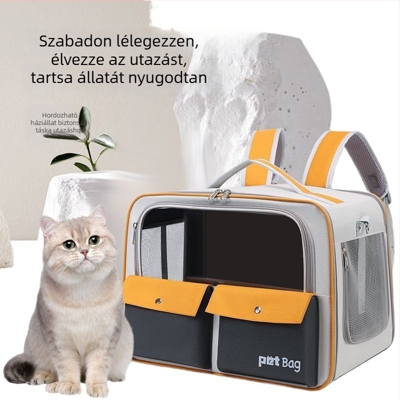 Textil anyagból készült kisállat hátizsák – hordozható, lélegző, összecsukható, nagy kapacitás.