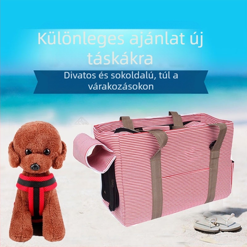Háziállat táska - vászon anyag, csíkos mintázat, közepesen lágy kialakítás