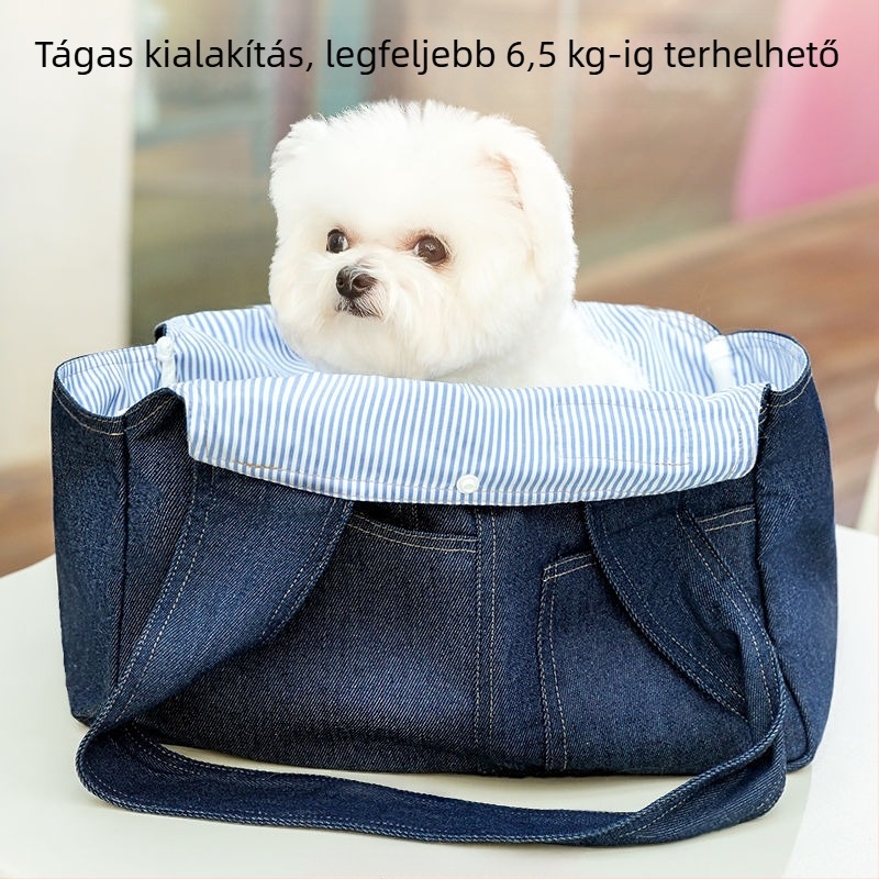 Denim táska háziállatok számára sétákhoz, kutyáknak és macskáknak, vállon átívelő hordozó