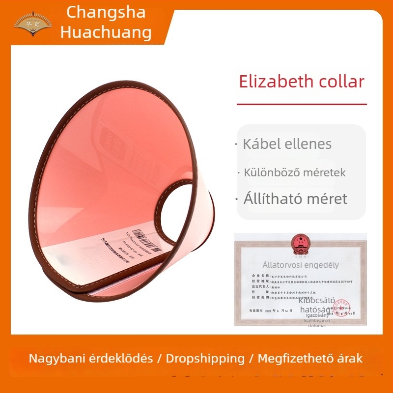 Elizabeth kutya- és macskanyakörv, műanyag anyag, rajzfilmszerű stílus, általános használat