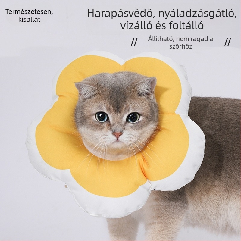 Vízálló Elizabeth gallér macskáknak, sterilizálási célú és nyalogzás elleni védelem, univerzális illeszkedés, anyag: selyem virágmintával