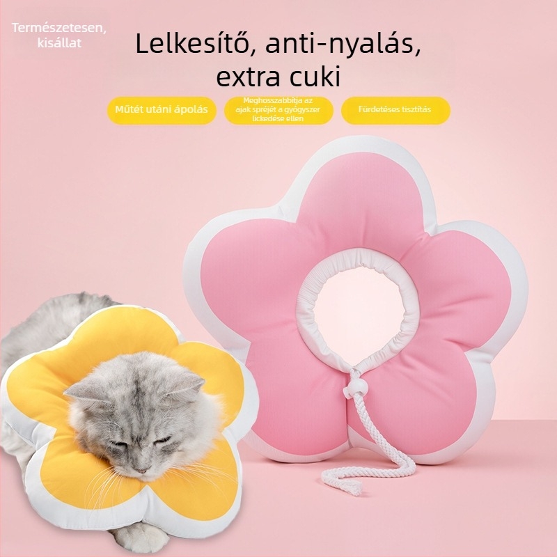 Vízálló Elizabeth gallér macskáknak, sterilizálási célú és nyalogzás elleni védelem, univerzális illeszkedés, anyag: selyem virágmintával