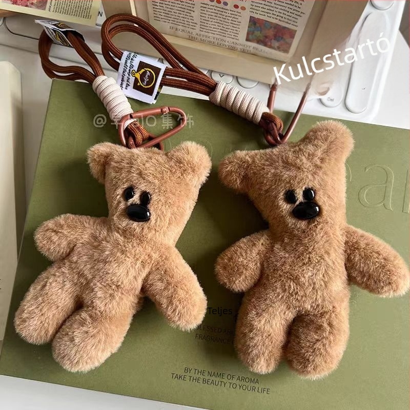 Plüss Teddy maci sálas kulcstartó, Mr. Bean medve hátizsákhoz való kiegészítő