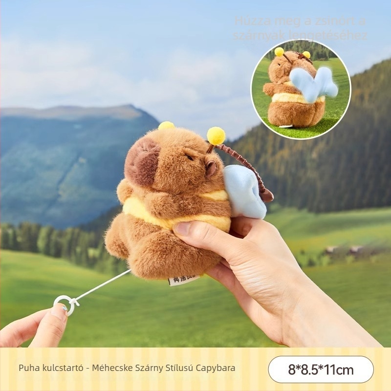 Capybara kulcstartó plüss játék mozgatható szárnyakkal (rövid plüss, PP pamut töltet)