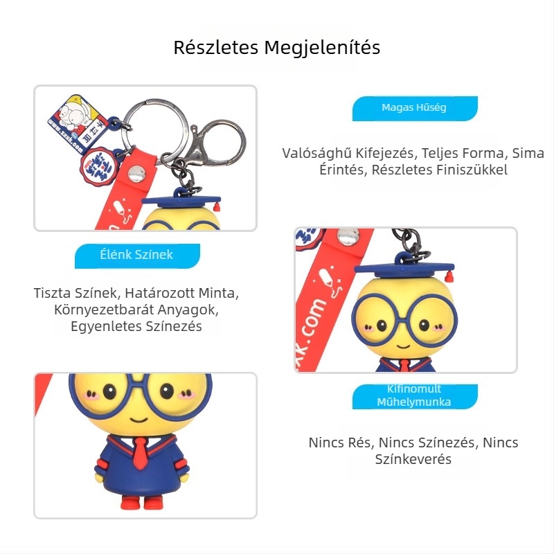 Mascot kulcstartó, 3D drip gel dizájn, PVC lágy gél anyag, fém medál, testreszabható logó nyomtatással