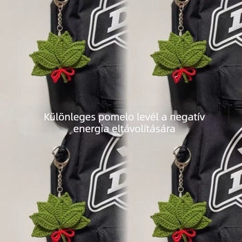 Kulcstartó grapefruit levél motívummal, kézzel horgolt, plüss anyag, aranyos stílus