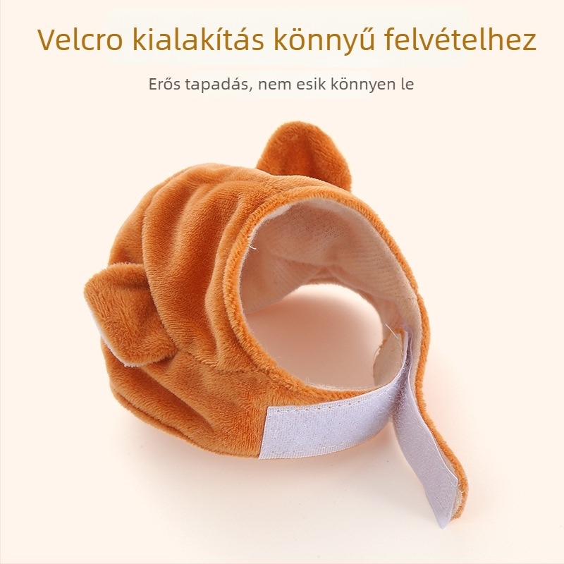 Macska plüss rajzfilm fejfedő Velcro‑val – könnyen eltávolítható és mosható, tavasz–őszi használatra