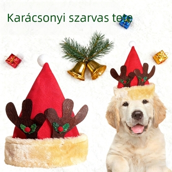 Plüss karácsonyi sapka háziállatoknak, macskák és kutyáknak — univerzális illeszkedés, anyag: szövött és nem szövött, domborított textúra, Karácsony