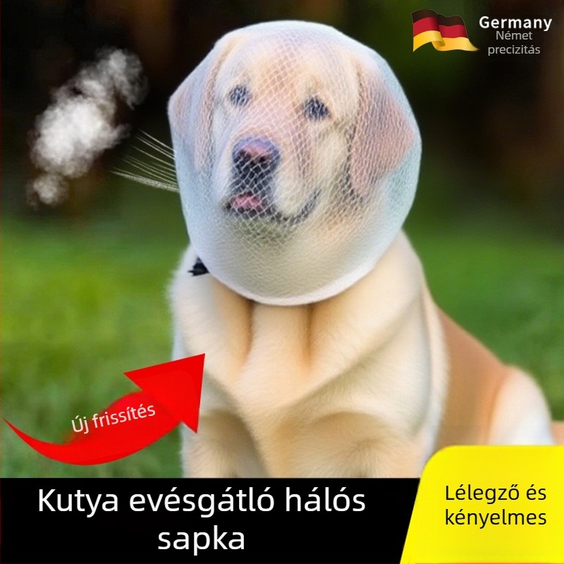 Kutyafej kapucnis fejfedő kültéri használatra hálós arcvédővel, megakadályozza a harapást és a nyalogatást
