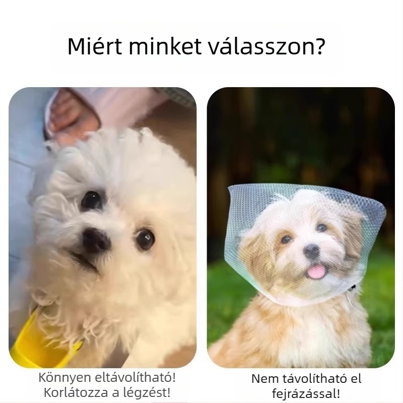 Kutyafej kapucnis fejfedő kültéri használatra hálós arcvédővel, megakadályozza a harapást és a nyalogatást