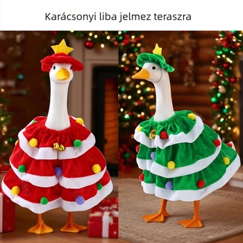 Karácsonyi jelmez háziállat libának, kalappal és kendővel