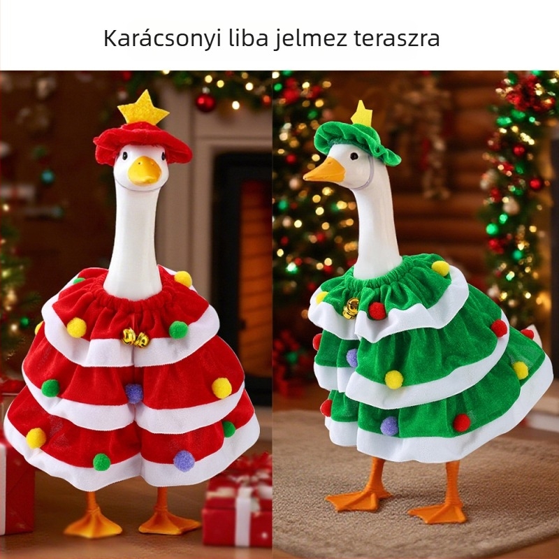Karácsonyi jelmez háziállat libának, kalappal és kendővel
