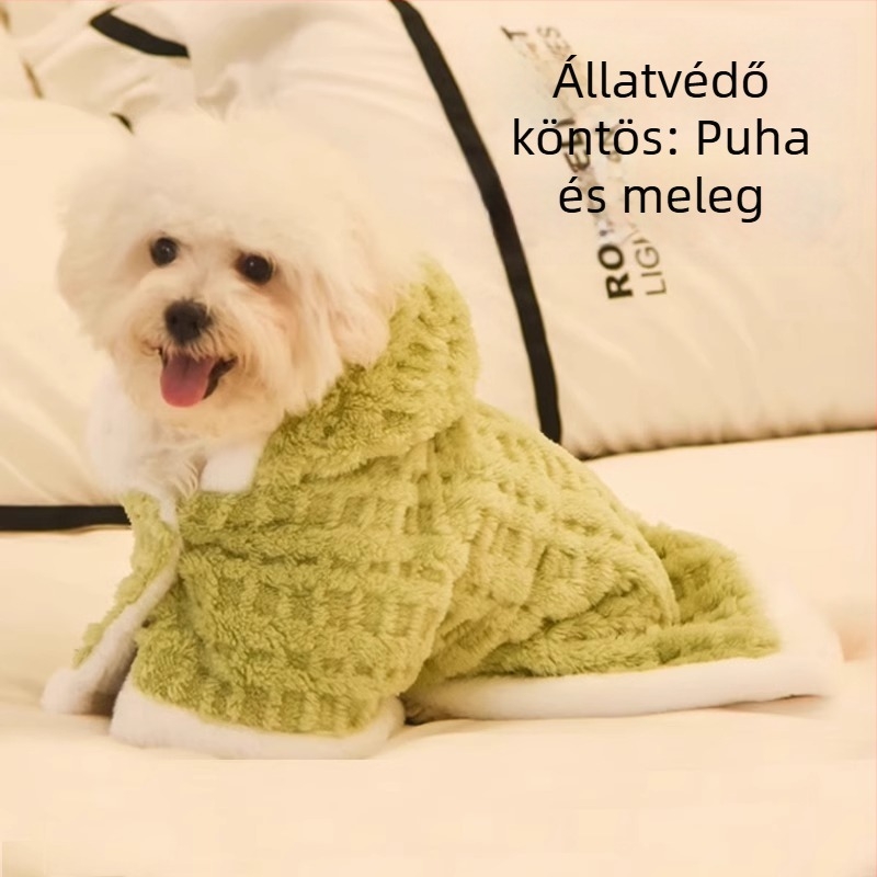 Őszi-téli kapucnis kutyaköpeny kis- és közepes méretű kutyáknak, Bichon, kockás mintázat