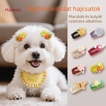 Kisállat hajcsatok, aranyos rajzfilmszerű fejfedő kiegészítő, hosszú szőrű yorkshire terrier és schnauzer fajtákhoz